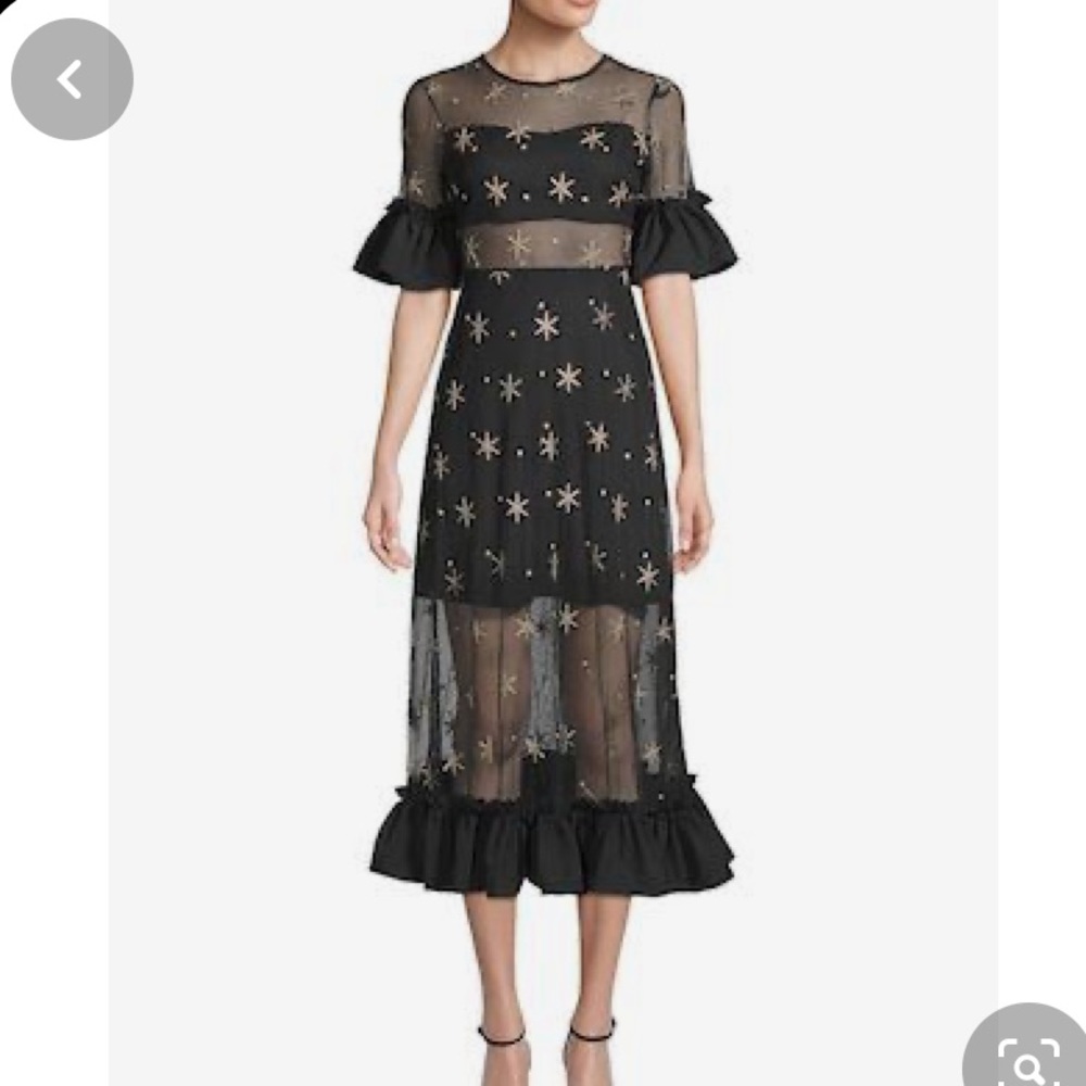 Sheer cutout dress with puff sleeves. Haute Rogue